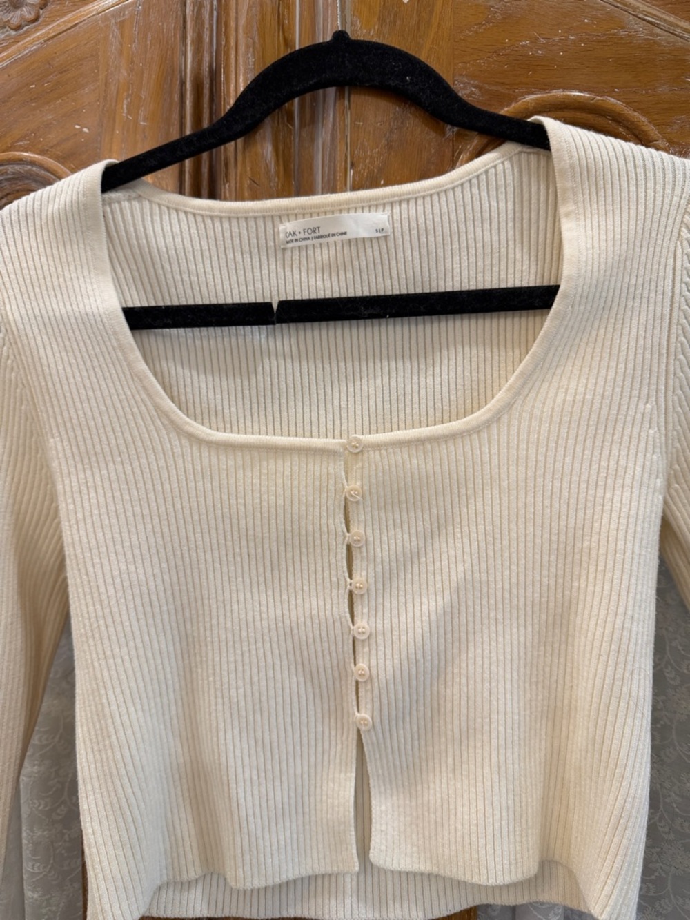 OAK + FORT Cream Ribbed Button-Front Sweater